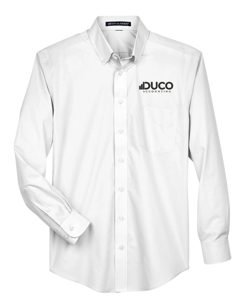 Color Image for D620 - Devon & Jones Men's Crown Collection® Broadcloth Woven Dress Shirt - White - Duco - Black 1C