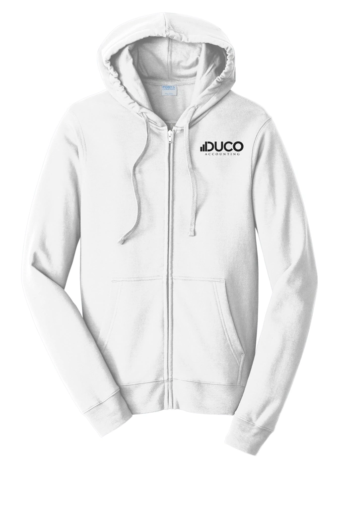 Color Image for PC850ZH - Port & Co™ Fan Favorite™ Fleece Full-Zip Hooded Sweatshirt - White - Duco - 1C Black - D
